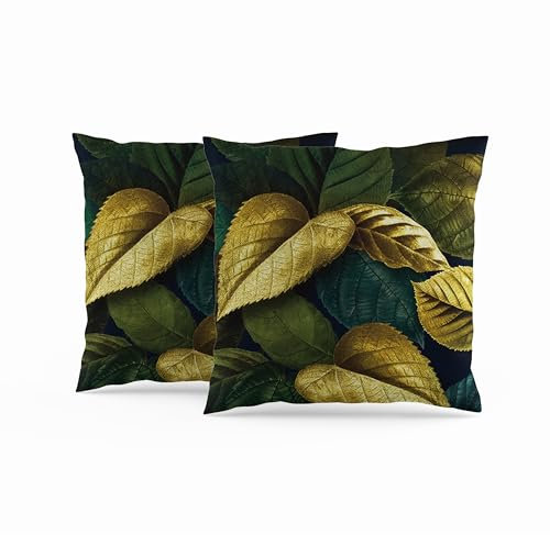 ggaimwf 2er-Set Leinen Weiches Blatt Kissenbezüge Grün Gelb Blätter Vintage Modern Dekorativ im Freien Quadrat Wurfkissenbezüge für Männer Frauen Kinder Sofa Bett Wohnzimmer Kissenbezüge 60x60cm