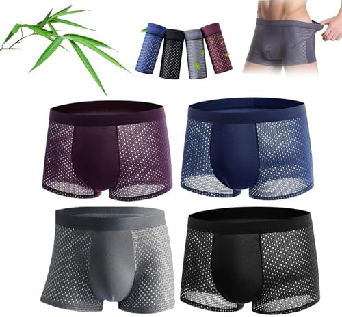 LUNCHS Boxer Boxer in Fibra di bambù, Boxer in Fibra di bambù, Intimo da Uomo Traspirante in Nylon (4XL,4 PCS - A)