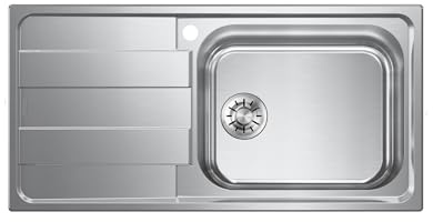 EVHOC Lavello Sopratop 100x50 cm, 1 Vasca a Destra con Gocciolatoio, AURA M | Lavandino in Acciaio Inox con Finitura Satinata, Made in Italy, Piletta e Sifoni Inclusi