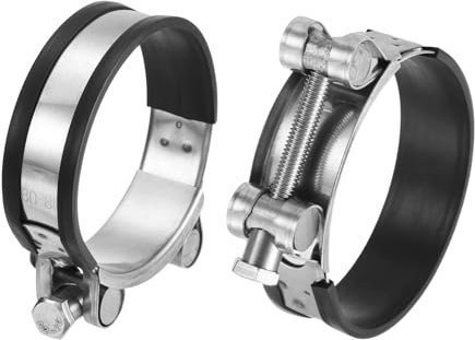 sourcing map T-Bolt Hose Clamp, 2Pcs 80-85mm Adjustable Stainless Steel Rubber Cushioned Intake Intercooler Pipe Clamps Hose Clip for Industrial