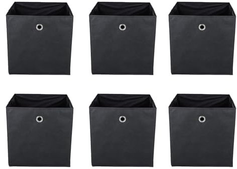 Vixzoid Aufbewahrungsbox Stoff 33x38x33cm Faltbox Faltbare Faltkiste mit Fingerloch für Kallax Regale oder Schrank Regal Spind Einsatz Boxen (Schwarz(6 Stuck))