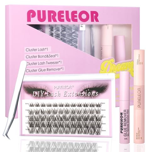 Lash Clusters Clear Band DIY Eyelash Extension Kit with Bond and Seal Lash Applicators Individual Lashes Remover Kit (60pcs 8-16MM)