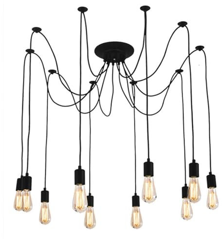 Mengjay Deckenlampe Spinne Kronleuchter DIY Spider Lampe Hängende Lampen Retro Ceiling Light Pendelleuchte Einstellbar Hängelampe für Wohnzimmer Cafe Restaurant(ohne Leuchtmittel) (200cm(10 Köpfe))