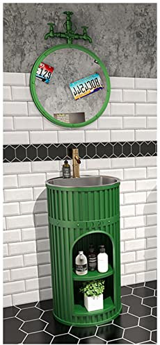 ZTGL Einbau-Waschbecken mit stehendem Unterschrank in Schmiedeeisen Industriestil, Waschbecken Waschtisch with Combination Tap and Drain,Grün,with Mirror