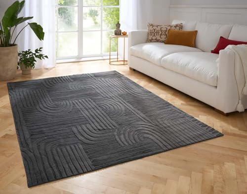 Taracarpet Weicher Kurzflor Designer Teppich in Hasenfell-Optik Supersoft ideal fürs Wohnzimmer Schlafzimmer und Kinderzimmer Welle anthrazit 060x100 cm