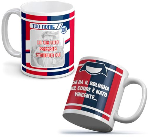 quickgadget Idea Arredo Casa regalo Tazza Sport in ceramica sport per tifoso calcio Bologna, personalizzato con FOTO + Nome e Numero