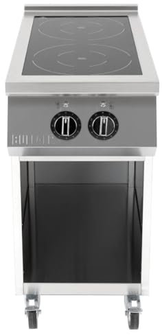 Buffalo Freestanding 2 Zone Induction Hob, Black & Stainless Steel, 2x 3.5 kW Zones, Three Phase 400 V, Pan-Detection Technology, 11 Power Levels, Pan Sizes 120-280 mm, CU487