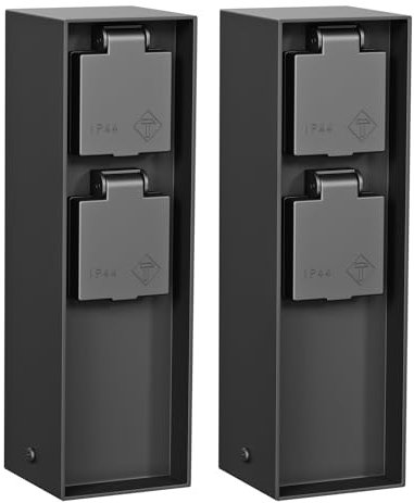 ledscom.de 2 pzas. Toma de jardín Pilar POKU para Exteriores, IP44, 2 vías, plástico, Negro, Cuadrado, 23 cm