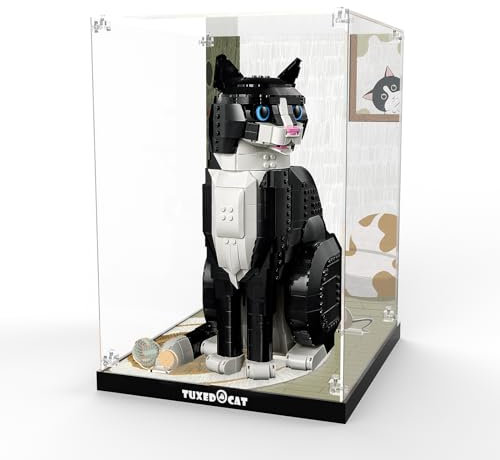 cooldac Acryl-Vitrine kompatibel mit Lego 21349 Schwarz-weiße Katze, Staubdichte mit HD-animierter Rückwand kompatibel mit Lego 21349 Baukasten(Nur Vitrine, Lego-Modell Nicht Inbegriffen)