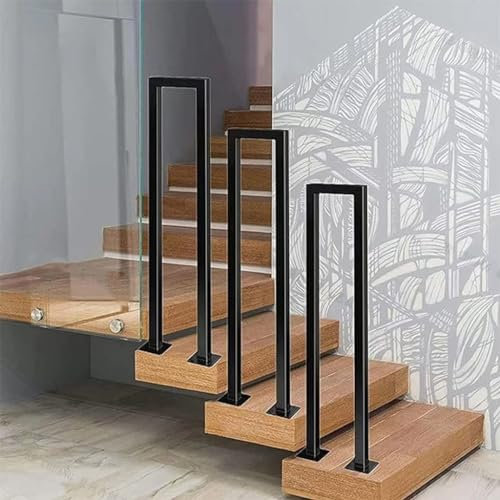 YCZHD U-treppengeländer Außen,Schwarzes Quadratisches Rohrgeländer,Innenbereich Quadratische Treppengeländer,Geländer Metall für Terrassentreppen(Size:U 90cm,Color:Schwarz)