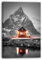 Printistico Leinwandbild (80x120cm) Beleuchtetes Haus aus am Fjord, nordische Fotografie mit Berg Landschaft, echter Holz-Keilrahmen inkl. Aufhänger, handgefertigt in Deutschland