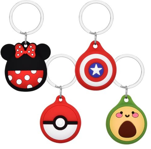 AirTag Cartoon-Muster-Schutzhülle, Airtag weiche Silikonhülle, Zubehör umfasst Schlüsselring/Taschenanhänger/Gepäckanhänger/Hundehalsbandanhänger (3843)