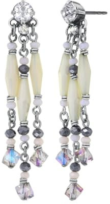 Konplott: pendelnde Ohrstecker Indian Summer white, dreiteilige Kristallohrstecker mit Kristallstäben, würfeln und -kugeln in cremeweiß-grau, für Damen/Frauen