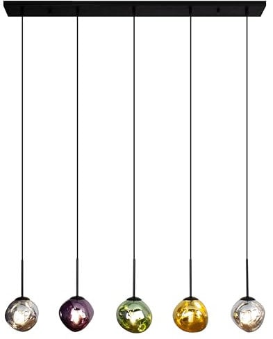 Leuchte.Store Pendelleuchte Canopus,Hängelampe in Bunt,Hängeleuchte aus Metall & Glas im Lavadesign,Esstischlampe 5 flammig (5xE14 max.25 Watt),Wohnzimmerlampe,Glasleuchte,Pendellampe