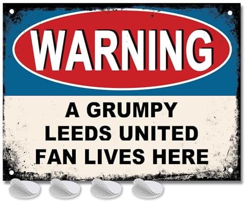 Leeds United Gifts for Men - or Boys Funny LUFC Football Grumpy Fan Lives Here Metallschild, Herren-Metallposter für Väter, FC, Männerhöhle oder Hausbar