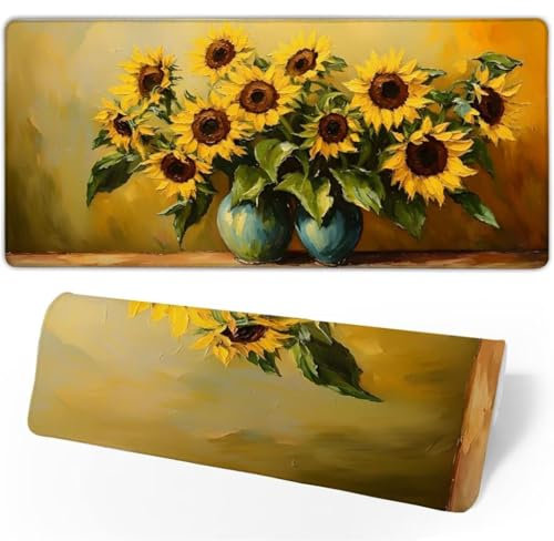 Gaming Mouse Pad Sunflower Mouse Mat,1500x800x3mm Large Desk Mat Vase Mousepad,Waterproof Surface and Anti-Slip Rubber Base keyboard mat,Improved Precision and Speed,Gaming Accessories for Desk JC-308
