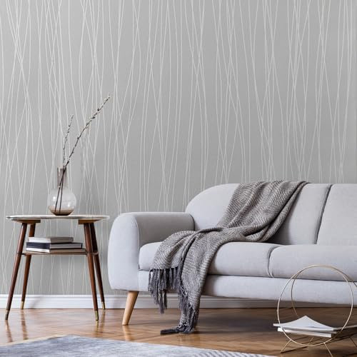 Baketron Grey Wallpaper Silver Glitter Textured 3D Effect Embossed Wallpapers Metallic Striped Effect Wall Paper Roll Modern Feature for Living Room Bedroom Adults Hallway Kitchen Front Room