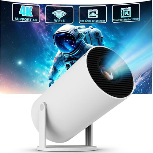 SVELNIO Projecteur, Mini projecteur avec WiFi 6 et Bluetooth 5.0, 4K Full HD 1080P Projecteur Portable pivotant à 180°, Auto Keystone, Projecteur d'extérieur Intelligent avec Android 11(Blanc)