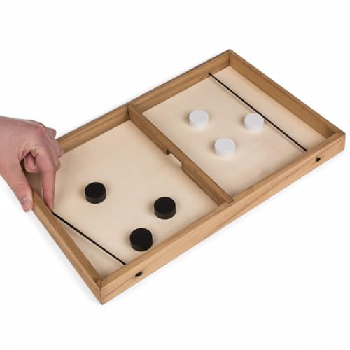 MIJOMA Holz-Puckspiel – Sling Puck Match-Spiel | Tischhockey Katapult für 2 Spieler – Tragbares Brettspiel aus Holz (35 x 21 cm) für Familie & Freunde