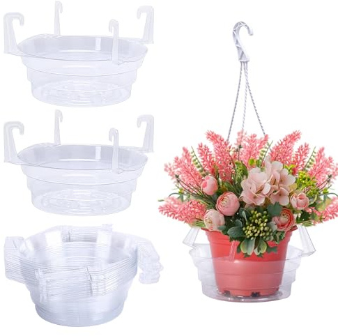 Adnee 15 Pcs 10 Inch Hanging Plant Water Catcher-Clear Plastics Plant Water Catcher Tray-Hanging Plant Saucers Drip Pans for Indoor Outdoor Hanging Basket Flower Pot