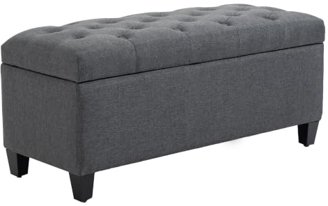 HOMCOM Banc de Rangement Pouf Salon Capitonné 100 x 40 x 44 cm Gris Foncé | Bout de Lit, Coffre de Rangement, Repose-Pieds, pour Salon Chambre Entrée