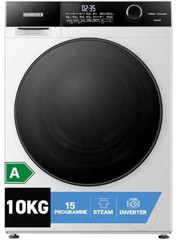 Heinrich´s Waschmaschine, Steam-Funktion, 10kg Mega Kapazität, 15 Programme, 1400 U/min., Aqua-Stop, LED-Display, Endzeitvorwahl, mit Kindersicherung, langlebiger und leiser Inverter Motor,Weiß