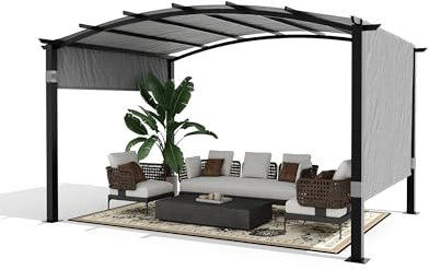 KYBOLT Pergola ad arco da esterno in metallo con parasole retrattile per terrazza, giardino, prato, 3,7 x 2,7 m (grigio)