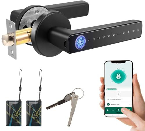 Cerradura de puerta con huella digital, cerradura electrónica de puerta con 6 opciones de desbloqueo, cerradura biométrica 6 en 1, cerradura inteligente para puertas con un grosor de 30-55 mm