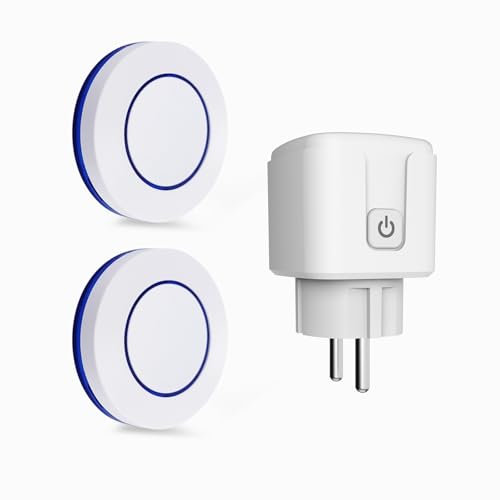 HYHIOTS Prise Telecommande Sans Fil, Prise Connectée Extérieure RF433 MHz émetteur Radio Émetteur + Récepteur Commande Sans Fil 100m, 3500W Max Commutateur Sans Fils (2 interrupteur 1 récepteur)