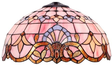 AIBOTY 16 Zoll Barock Lampenschirm Ersatz Nur Große Tiffany Stil Lampenschirme, Vintage Buntglas Lampe Schornstein Fit für Tischlampen Stehlampen Pendelleuchte Hängeleuchte,Rosa