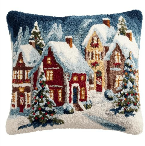 ANSIWEIGO Knüpfkissen Weihnachten 43 cm,DIY Latch Hook Kissen Handarbeitsset mit festlichem Muster,Perfekte Ergänzung für Advents- & Weihnachtsdekoration im Zuhause - 1