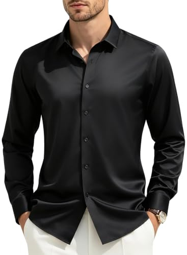 Casey Kevin Chemise Homme Manches Longues sans Repassage - Satin Chemise