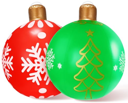 2 Stücke Aufblasbarer Weihnachtskugel,Riesiger aufblasbarer Weihnachtsball,Aufblasbarer PVC-Weihnachtsball 60cm Wiederverwendbar,Frohe Weihnachten, Luftballons