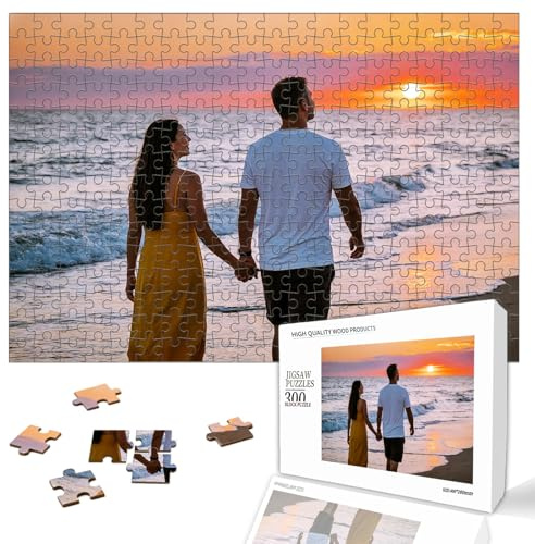 Personalisiertes Puzzle mit eigenem Bild,300/500/1000 Teile Individuelles Holzpuzzle, mit eigenem Foto Valentinstagsgeschenk, Familienfoto Puzzle Spielzeug