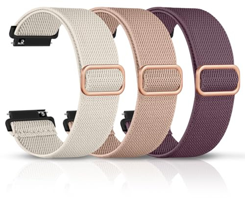 DaQin Elastisch Nylon Sport Armbänder Kompatibel mit Garmin Venu 3S Armband - Kompatibel mit Garmin Vivoactive 4S/Venu 2S/Forerunner 265S Armband, Uhrenarmband 18mm für Damen Polarstern/Nude/Violett