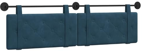 vidaXL Hängendes Kopfteil Blau Samt, Moderner rechteckiger Wand-Headboard aus Samt, bezogen mit Bändern, Knopfsteppung für entspannende Schlafzimmer-Deko