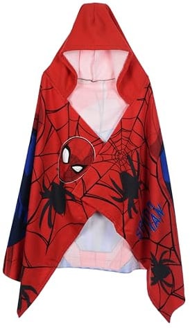 Marvel Spider-Man Asciugamano con Cappuccio per Bambini, Rosso e Blu, Taglia Unica, 70 x 140 cm