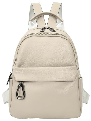 Kaia Damen-Rucksack aus echtem Leder, mittelgroß, lässiger Rucksack, beige, M, Klassisch