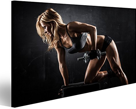 islandburner Bild auf Leinwand Fitness Hanteln Gym Studio Athletische Frau Muskeln Bilder Wandbilder Poster