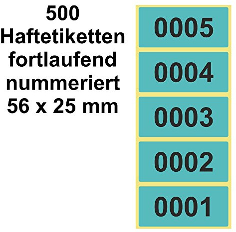 500 Etiketten/Aufkleber auf Rolle - BLAU - fortlaufend nummeriert - 56 x 25 mm
