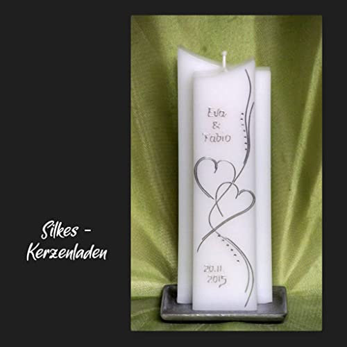 edle Hochzeitskerze mit Steinen - in Sonderform -Silber- ; inkl. Beschriftung ! I 13
