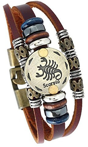 MeiPing Hand Woven Leather Retro Twelve Constellation Bracelet