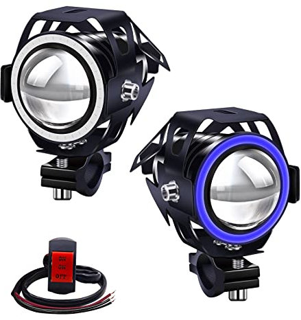Biqing U7 Faretti LED Moto, 2Pcs Fari Moto LED Faretto Anteriore 12V 24V LEDs Spotlight Faro Supplementare Motocicletta Lampada Antinebbia 6000K con Interruttore(Blu)
