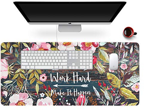 Anyshock Schreibtischmatte, verlängertes Gaming-Mauspad, großes 89.9x39.9 cm, XXL-Laptop-Mauspad mit genähten Kanten, rutschfeste Unterseite, Damen, Herren (Blumenkranz)