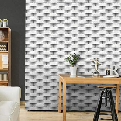 Muriva Light Grey White 3D Effect Block Realistic Brick Textured Feature Wallpaper