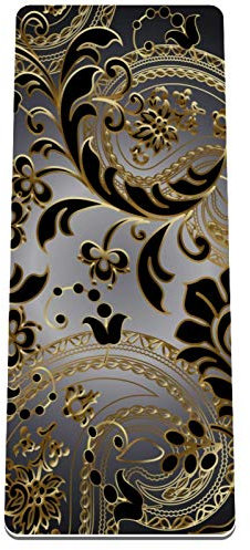 Eslifey Paisleys Yogamatte mit Blumenmuster, Gold und Schwarz, dick, rutschfest, für Damen und Mädchen, Gymnastikmatte, weiche Pilates-Matten, 182,9 x 81,3 cm, 1/3 Zoll dick