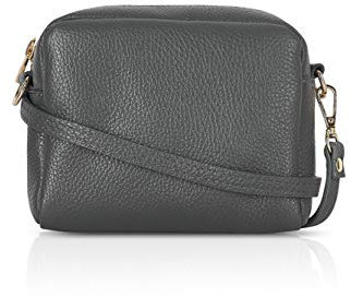 Montte Di Jinne Bolso cruzado pequeño hecho a mano de piel italiana auténtica para mujer, con asa de muñeca, herrajes dorados, correa de cuero ajustable, gris oscuro, Small