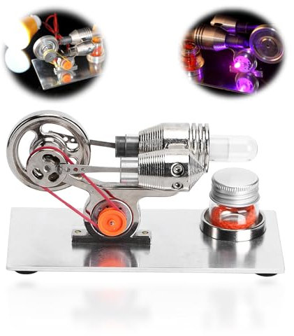 Mini moteur Stirling argenté kit de motor stirling modèle de moteur de moteur Stirling à air chaud à LED coloré, kits de jouets de générateur d'électricité pour Sciences