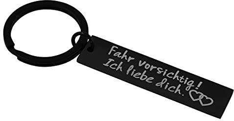 Hanessa Schlüssel-anhänger in schwarz Auto fahren Fahr vorsichtig! Ich liebe dich. aus Edelstahl Geschenk zu Weihnachten für Freund oder Freundin