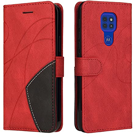 Fatcatparadise Kompatibel mit Motorola Moto G9 Play/Moto E7 Plus Hülle, Leder PU Brieftasche Handyhülle Flip Case Silikon Bumper Schutzhülle. Lederhülle mit Kartenfächern und Standfunktion (Rot)